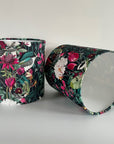 Botanical geometric black velvet lampshade / ceiling shade, with a white lining