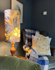 Floral midnight Velvet cylinder lampshade, extra tall lampshade