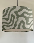 Green Wiggle drum lampshade /ceiling shade with a white lining