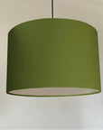 Olive cotton drum lampshade/ ceiling shade with a white lining