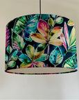 Rainforest velvet multicoloured, drum lampshade /ceiling shade with a white lining