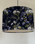 Midnight floral velvet drum lampshade / ceiling shade, with a white lining