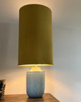 Mustard velvet cylinder lampshade, extra tall lampshade
