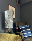 Flying Birds Olive Cotton Lampshade | Extra Tall Cylinder Ceiling Light Shade | Bespoke Handmade UK