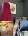 Red Velvet Lampshade | Extra Tall Cone Light Shade | Bespoke Handmade UK