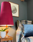 Red Velvet Lampshade | Extra Tall Cone Light Shade | Bespoke Handmade UK