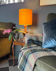 Mustard linen drum lampshade/ ceiling shade with a white lining