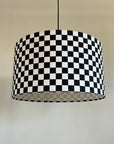 Checkerboard cotton drum lampshade/ ceiling shade with a white lining