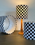 Checkerboard cotton drum lampshade/ ceiling shade with a white lining