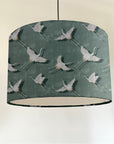 Flying birds drum lampshade/ ceiling shade, in olive, with a white lining
