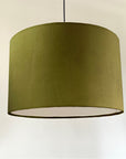 Olive velvet drum lampshade/ ceiling shade with a white lining