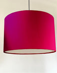 Cerise pink velvet drum lampshade/ ceiling shade with a white lining