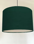 Green velvet drum lampshade/ ceiling shade with a white lining