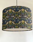 William Morris Navy strawberry thief cotton drum lampshade/ ceiling shade with a white lining
