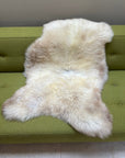 Luxury British rare breed champagne mix sheepskin rug, large natural undyed premium sheepskin hide, soft silky fur, 100-110cm x 45-50cm by Wildash London at brixbailey.com