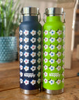 650ml Copper Insulated Retro Floral Print Water Bottle Lime Green / Navy - Enamelhappy