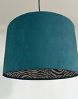 Teal Velvet & Zebra Cotton Double Sided Drum Lampshade | Handmade Ceiling Light Shade | Bespoke UK