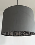 Grey Velvet & Zebra Cotton Double Sided Drum Lampshade | Handmade Ceiling Light Shade | Bespoke UK