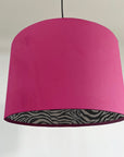 Hot Pink Velvet & Zebra Cotton Double Sided Drum Lampshade | Handmade Ceiling Light Shade | Bespoke UK