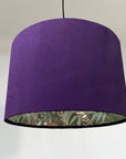 Purple velvet wonderland sage drum lampshade double sided lampshade with wonderland paper on interior