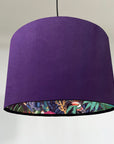 Purple velvet drum double sided lampshade/ ceiling light shade, with wonderland paper on interior