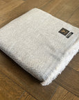 Luxury Noble Cashmere Blanket, handwoven in Nepal, 100% pure cashmere, herringbone pattern, silver grey, extra large 125 x 250 cm by Wildash London at brixbailey.com