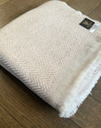 Premium Noble Cashmere Blanket, handwoven pure cashmere throw in latte light honey gold, luxury chevron pattern, soft warm elegant home decor by Wildash London at brixbailey.com