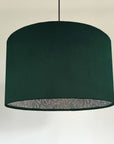 Bottle Green Velvet & William Morris Blue Willow Leaves Double Sided Drum Lampshade | Handmade Ceiling Light Shade | Bespoke UK