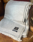 Premium Noble Cashmere Blanket, 100% pure cashmere, handwoven in Nepal, luxurious herringbone pattern, soft grey, XL size 125x250cm by Wildash London at brixbailey.com