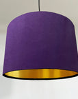 Purple velvet drum lampshade/ ceiling shade with a metallic brushed gold lining