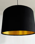 Black velvet drum lampshade/ ceiling shade with a metallic brushed gold lining