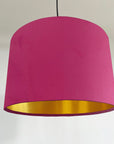 Hot Pink velvet drum lampshade/ ceiling shade with a metallic brushed gold lining