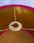 Cerise pink velvet drum lampshade/ ceiling shade with a metallic brushed gold lining