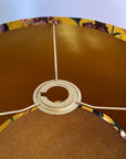 Mustard flowers velvet drum lampshade / ceiling shade, with a metallic brushed gold lining