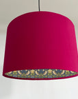 Cerise Pink Velvet & Navy Strawberry Thief Double Sided Drum Lampshade | Handmade Ceiling Light Shade | Bespoke UK