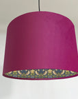 Hot Pink Velvet & Navy Strawberry Thief Double Sided Drum Lampshade | Handmade Ceiling Light Shade | Bespoke UK