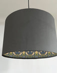 Grey Velvet & Navy Strawberry Thief Double Sided Drum Lampshade | Handmade Ceiling Light Shade | Bespoke UK
