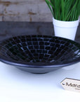 Luxury handcrafted Salola black mosaic bowl, elegant decorative clay bowl with glass accents, stylish home decor centerpiece by Maravi at brixbailey.com