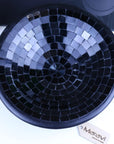 Luxury handcrafted Salola black mosaic bowl, elegant decorative clay bowl with glass accents, stylish home decor centerpiece by Maravi at brixbailey.com