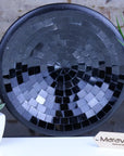 Luxury handcrafted Salola black mosaic bowl, elegant decorative clay bowl with glass accents, stylish home decor centerpiece by Maravi at brixbailey.com