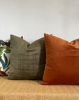 Textured olive velvet throw cushion, scatter cushion