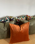 Textured olive velvet throw cushion, scatter cushion