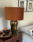 Burnt orange velvet drum lampshade/ ceiling shade with a white lining