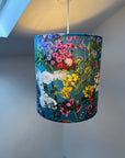 Teal flowers velvet drum lampshade / ceiling shade, with a white lining