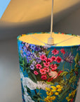 Teal flowers velvet drum lampshade / ceiling shade, with a white lining
