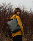 Grey Faux Leather Backpack, Lightweight & Laptop-Ready