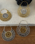 Dual Tone Mandala Brass Earrings – Boho Geometric Statement Earrings