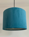 Teal Velvet & William Morris Blue Willow Leaves Double Sided Drum Lampshade | Handmade Ceiling Light Shade | Bespoke UK