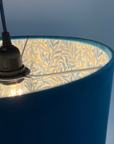 Teal Velvet & William Morris Blue Willow Leaves Double Sided Drum Lampshade | Handmade Ceiling Light Shade | Bespoke UK