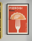 Premium Pierogi Retro Polish Food Poster, luxury high-quality print on 230gsm paper, framed options available by Little Egret Design at brixbailey.com